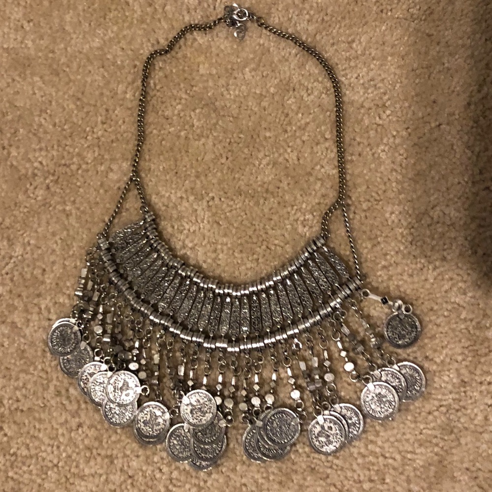 Silver Coin Statement Necklace